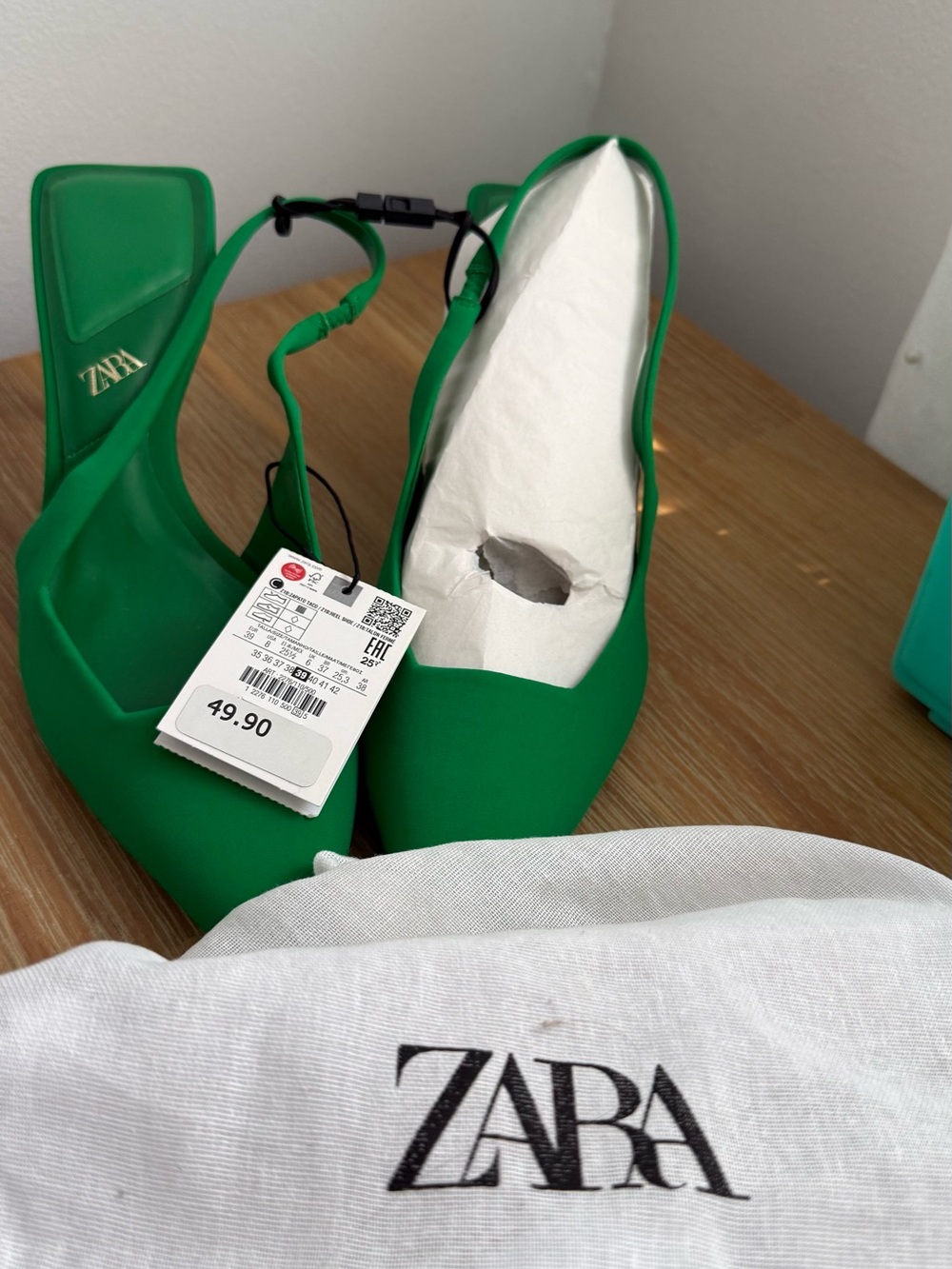 Zara Green Pointed-Toe Slingback Heels